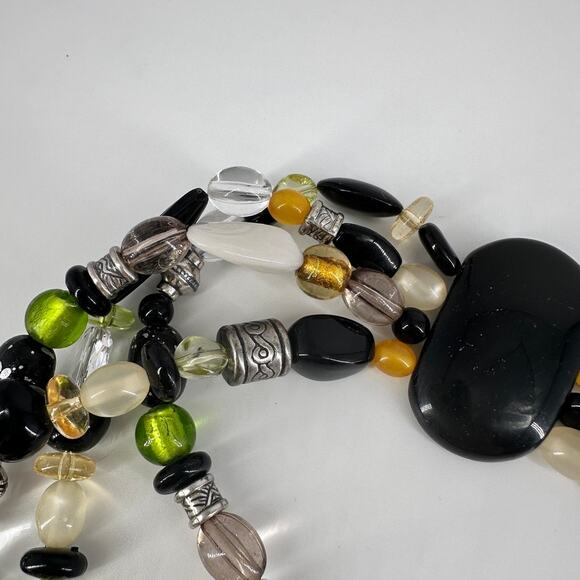 Coldwater Creek Multi-Strand Beaded Belt 47" Black Yellow Green Silver - Picture 8 of 11